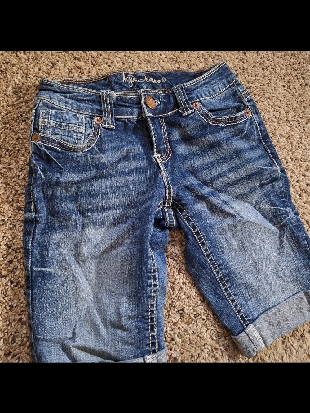Ariya Low Rise Bermuda Denim Shorts Size 0 Y2K Flap Pocket Jorts 25 Waist